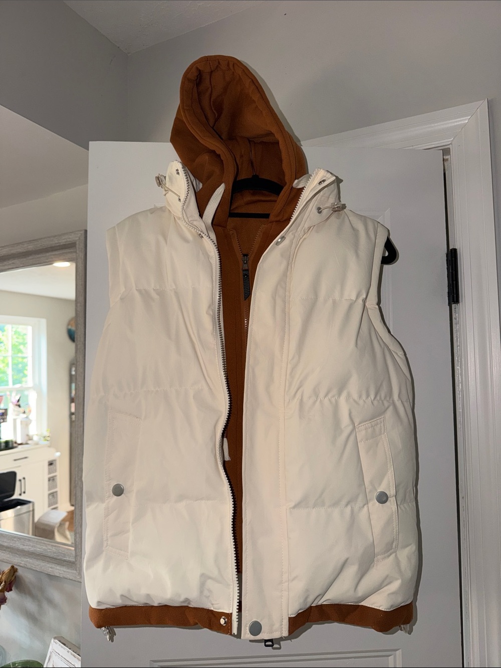 Vici Cream Puffer Vest with Brown Hooded Layer